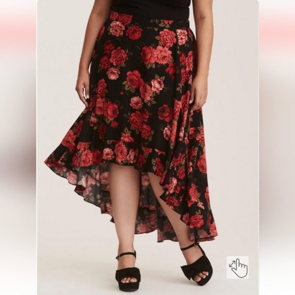 Black Rose Hi-Lo Challis Skirt